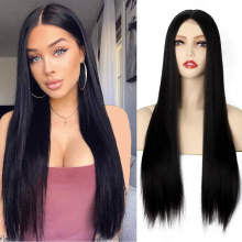 假發 歐美女士假發 長直發前蕾絲化纖女士假發頭套 小蕾絲wigs