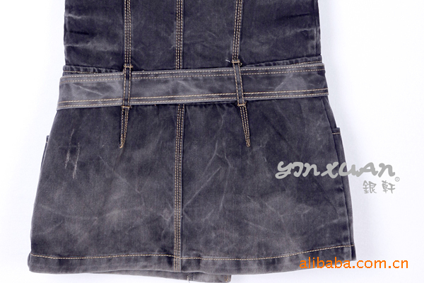 批发日韩冬季<em>时尚</em>有腰带<em>加棉长款</em>牛仔<em>马甲</em>外套