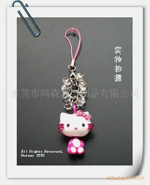 供应镶钻戴蝴蝶结hellokitty手机挂件