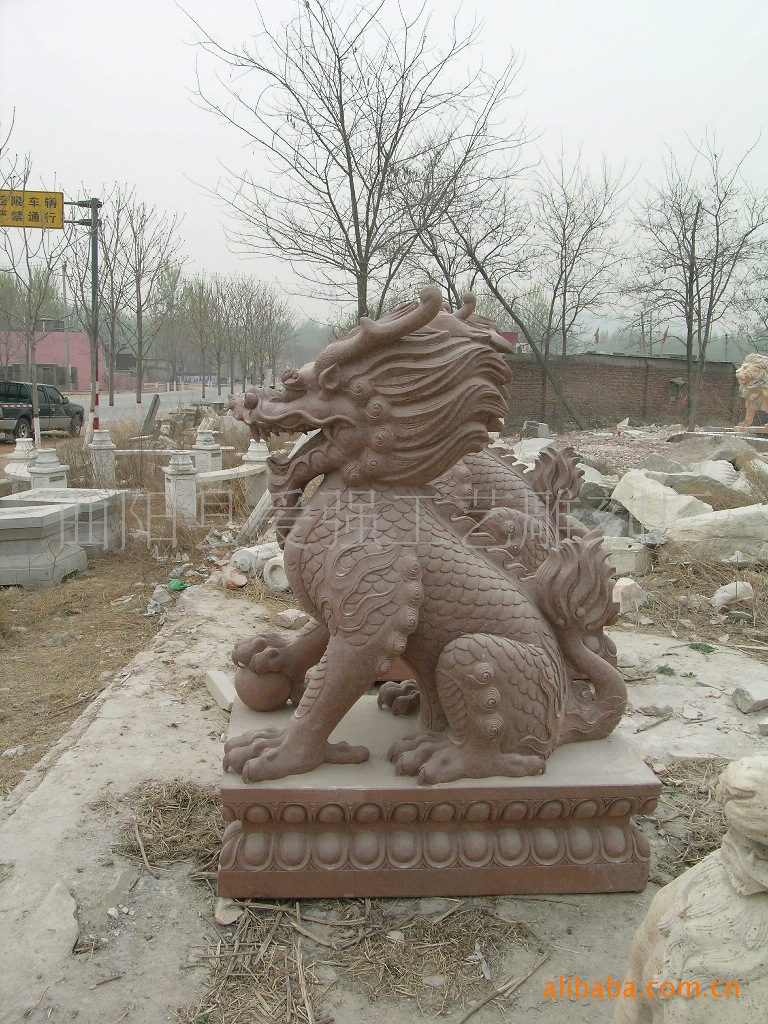 火麒麟石雕、麒麟雕塑、坐式麒麟石雕 青石麒