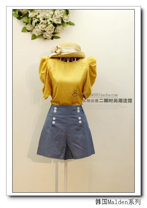 韩国Malden系列简洁款<em>双排扣</em>高<em>腰短裤</em>/热裤 5