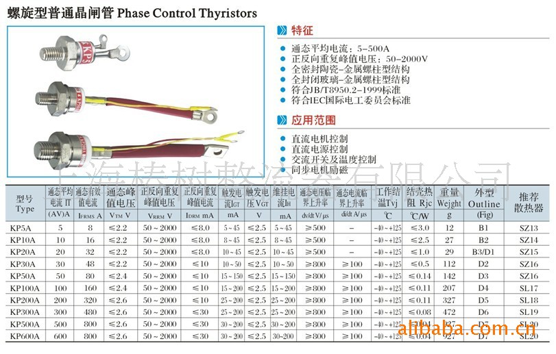 电子元器件 晶闸管/可控硅 供应 可控硅kp50a 全系列   品牌/型号