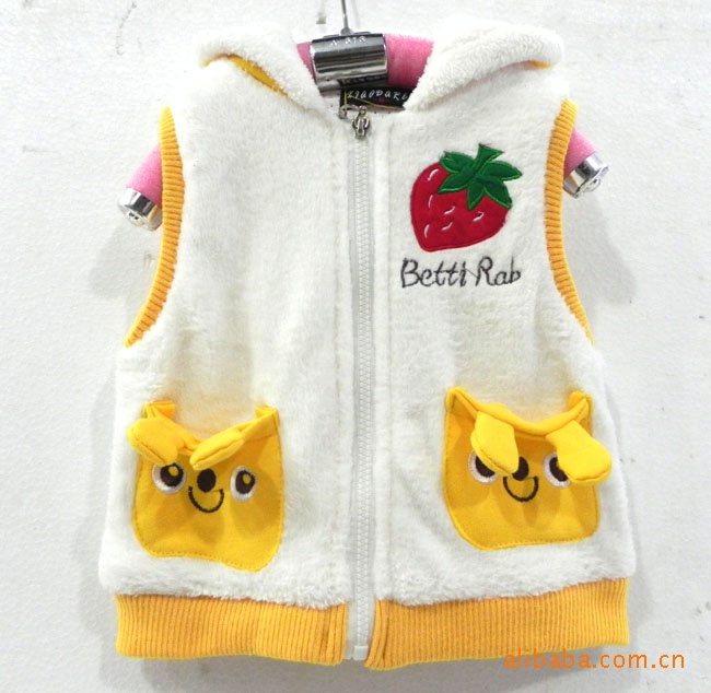小<em>大人</em> 外贸精品草莓图案连帽<em>马夹</em> 秋冬新款童