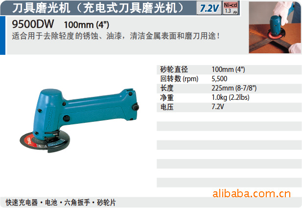 日本原装进口牧田9500DW充电式刀具磨光机1