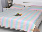 供应老粗布彩条床单三件套粗布家纺礼品