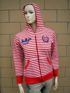 厂家直销卫衣 女式带帽卫衣 拉链开衫 横条 多色