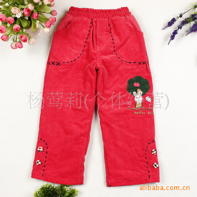 童裤 中大童女童灯芯绒加厚绒冬装高档棉裤 批