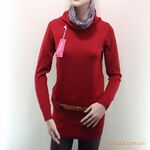 秋冬爆款热卖依佰贝韩版淑女豹纹堆堆领中长款针织衫毛衣裙打底衫