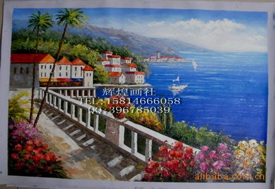 尚品地中海风格油画 爱琴海风景 手绘无框画 欧式客厅装饰画 热卖