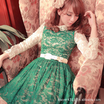 2011秋冬背心裙韩版大摆蕾丝裙两穿VIVI淑女装连衣裙2-3652深绿