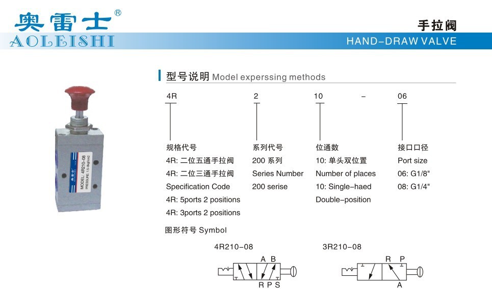 生产供应4r210-08,4r310-10系列手拉阀手动阀厂家