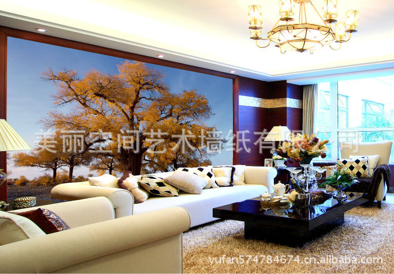 金秋枫林 自然风大型背景 金色枫叶背景墙纸壁