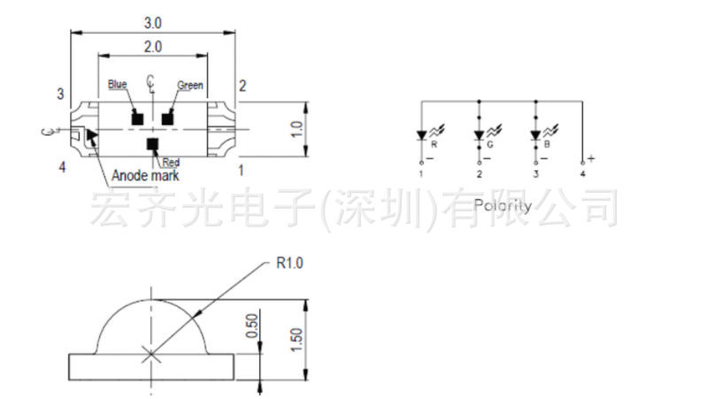 供应贴片led 发光二极管 1206侧面七彩灯 hq12-2353rgbc