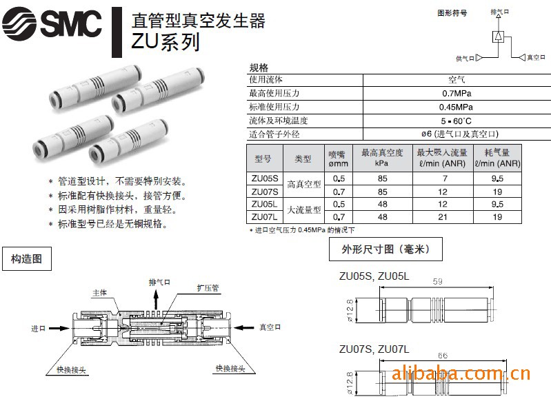 现货smc真空发生器zh/zu/zl系列