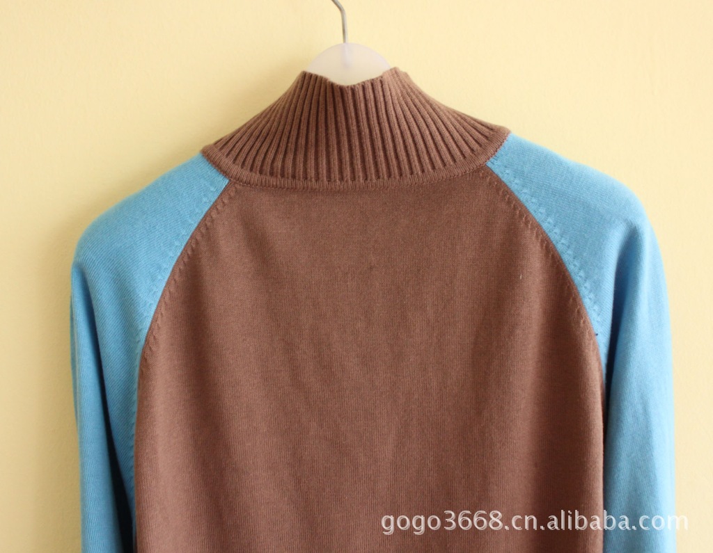 【秋冬款打底单穿保暖<em>毛衣拉链</em>立领插肩袖拼色