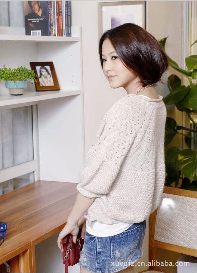 秋装<em>女式针织衫</em>批发 荷叶边 镂空兔毛<em>七分袖</em>毛