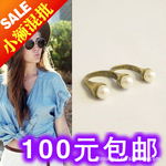 J218【依韩】欧美外贸复古饰品 时尚珍珠双戒指 韩国饰品混批发