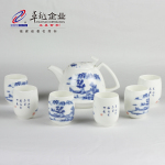 卓越陶瓷 恒越7头青山绿水平安壶茶具花茶绿茶大碗茶礼品可印LOGO
