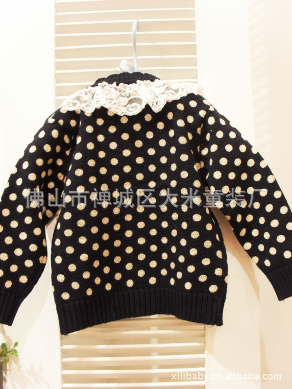 日韩男女童装秋冬款毛衣 圆点<em>女款小开衫</em> 厂家