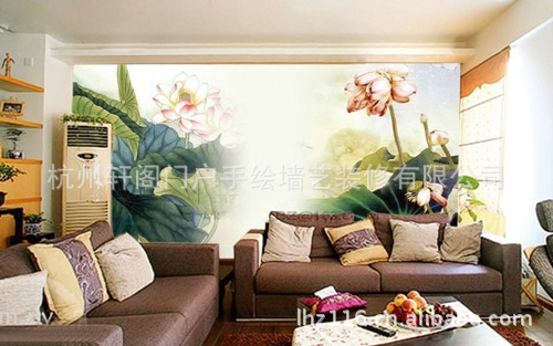 首选杭州轩阁门户沙发背景墙体彩绘八骏图壁画