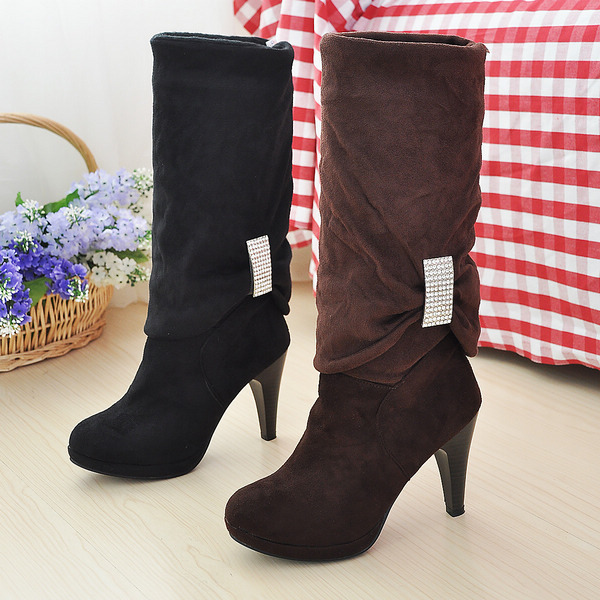 (J)8A951免费代理一件代发高筒*侧水砖*绒面可爱靴图片_7