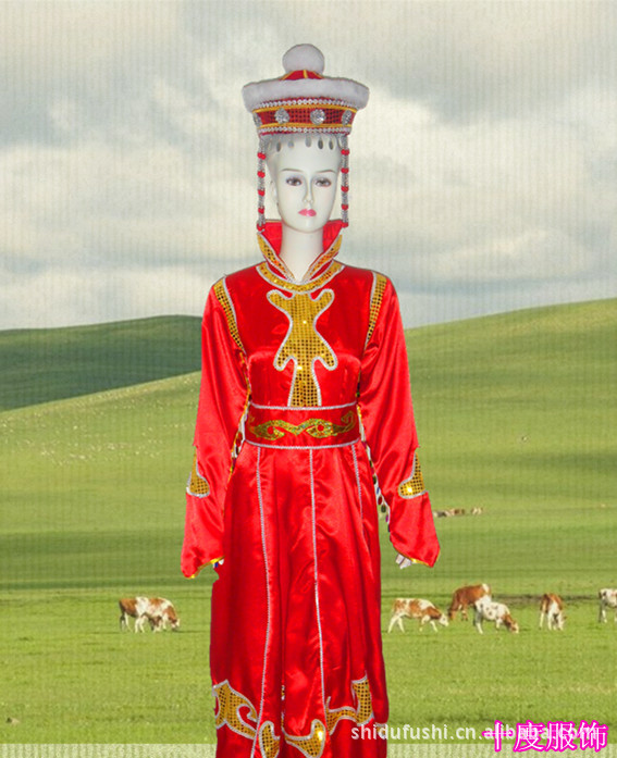 十度舞台服饰 表演服 大红色女士蒙古服 舞台服