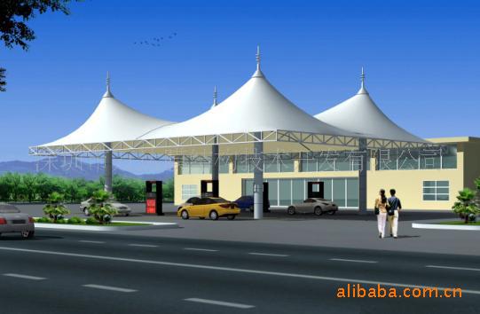 -万达膜结构景观蓬 自行车棚 张拉膜棚收费站膜