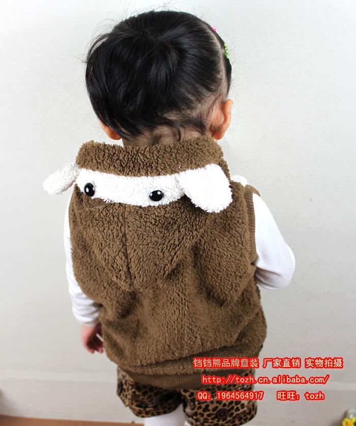 <em>卡通</em>大嘴猴<em>儿童</em>毛<em>马甲</em> 外贸尾单 浅咖啡653重