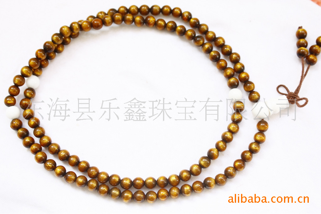 乐鑫珠宝-批发天然金珊瑚(海柳)108颗佛珠 念珠 手链 佛用品