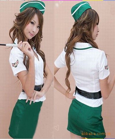 女式情趣内性感诱惑绿色<em>空姐</em>制服领舞服<em>内裤</em>内
