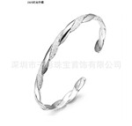 千影 手镯时尚C形手镯 手镯批发电镀厚银手镯925纯银手镯