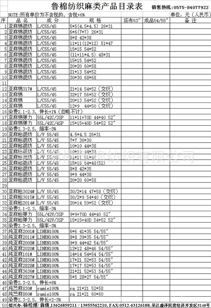 麻類產品目錄表111030