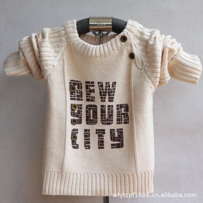 小童肩扣 独特反<em>针</em>字母 儿童<em>毛衣</em> 宝宝<em>毛衣</em> 婴儿