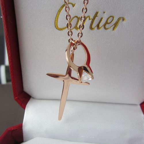 简单美韩版 <em>带</em>小<em>戒指</em>十字架项链 玫瑰金钛钢女