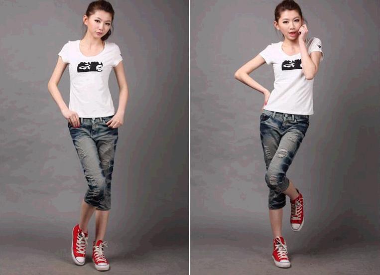 女式<em>牛仔马裤</em> 百搭怀旧直筒牛仔七分裤 特价女