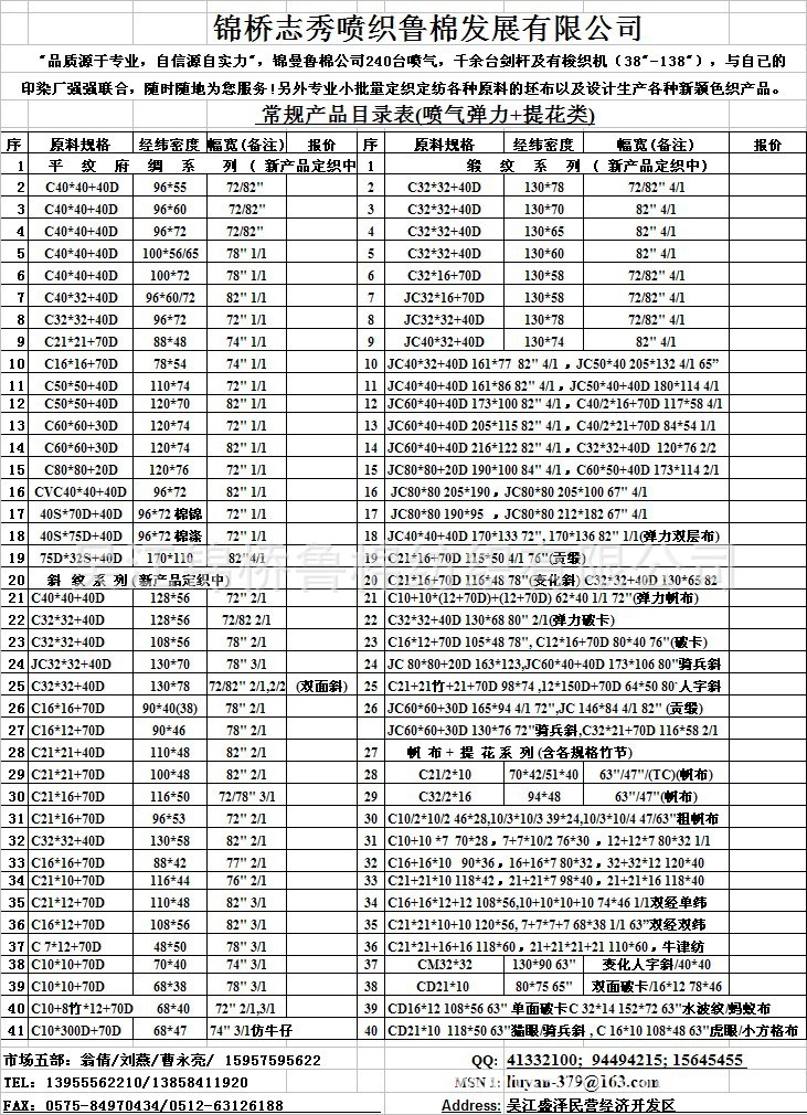 2011坯佈目錄（有彈類）