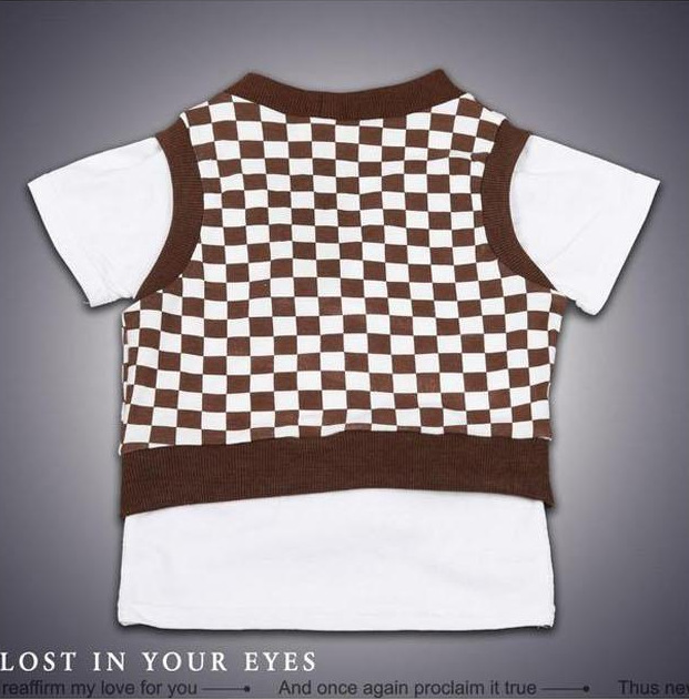 【特价供应2011新款<em>格子</em>马夹长裤三件套男童