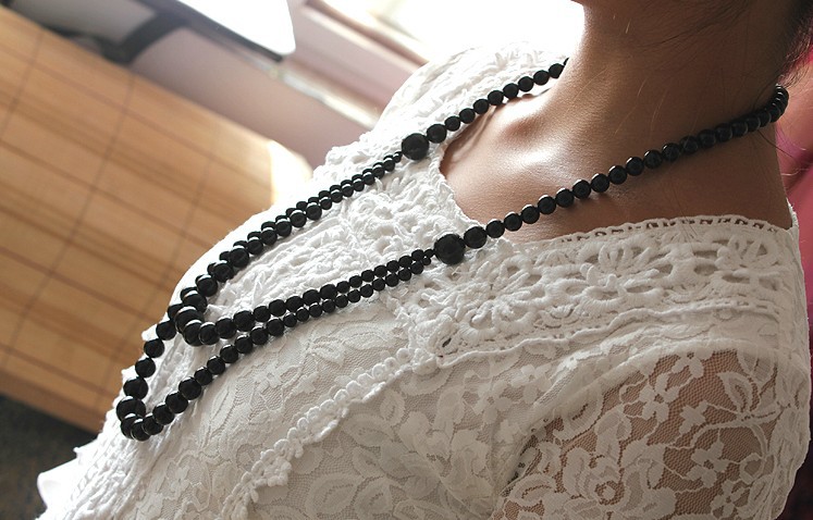 【手工编织天然黑<em>玛瑙毛衣链</em> 水晶项链 塔链 时