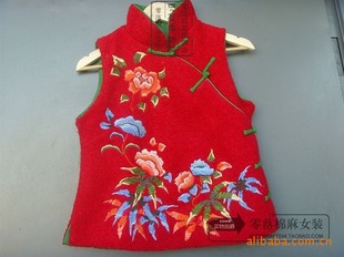 棉背心-民族风立领斜襟<em>毛呢</em>绣花<em>马甲 短款毛呢</em>