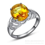 专柜正品,厂家直销圣诞必备礼物925银镶天然黄晶戒指,大石头