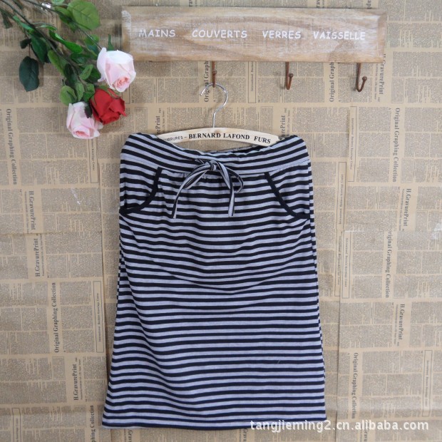 【日式新款条纹弹力外贸原单女式半截裙短裙】