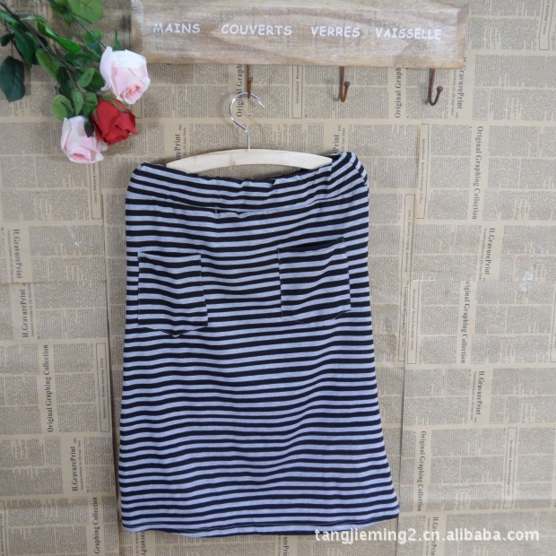 【日式新款条纹弹力外贸原单女式半截裙短裙】