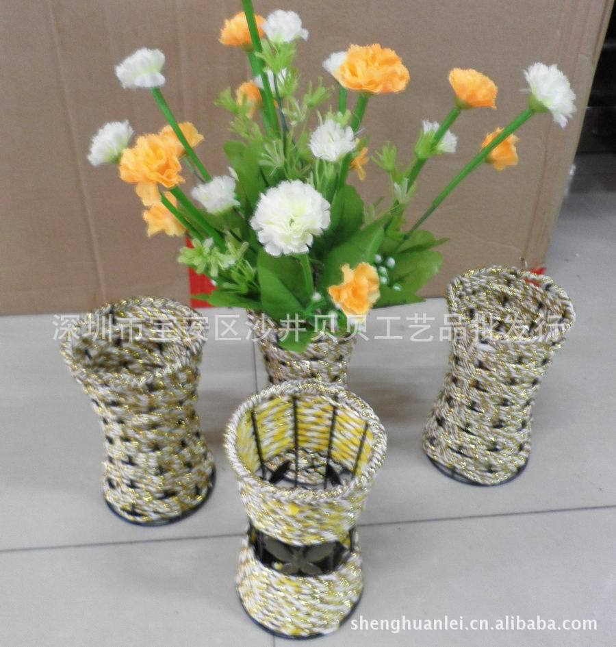 手工编织/藤编铁艺桌面花瓶/干花花插/ 蝴蝶花架/田园