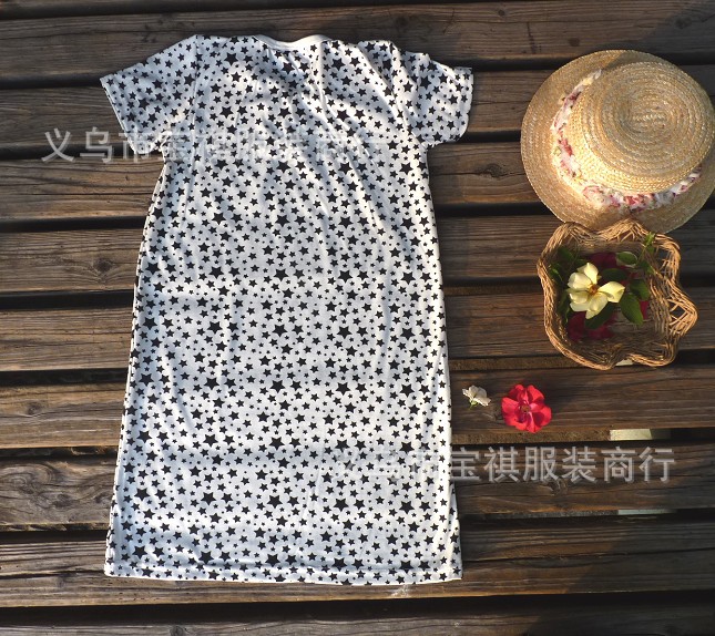 【品牌外贸白底满天星印花短袖大童<em>少女连衣裙</em>