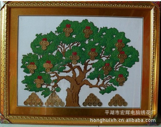 厂家批发电脑十字绣 摇钱树发财树来画定做 诚
