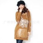 纤莉秀Q2151大码女装2011冬装新款印花抓绒连帽加厚长款卫衣