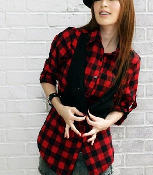 【F459<em>韩版女装</em> 春夏新款 <em>宽松</em>格子假二件衬衫