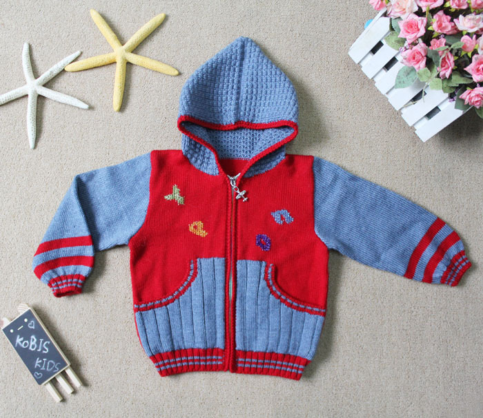 精品童装纯手工编织宝宝毛衣带帽拉链衫儿童毛