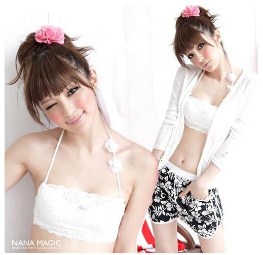 E9233 糖果色蕾丝花朵挂脖<em>交叉</em> <em>文胸</em>内衣肩带