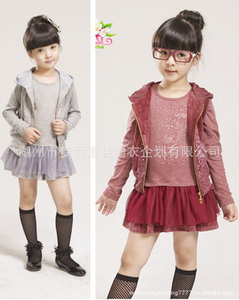 梦雨童装 11秋季新款天鹅绒<em>马甲</em> 连衣裙两件<em>套</em>